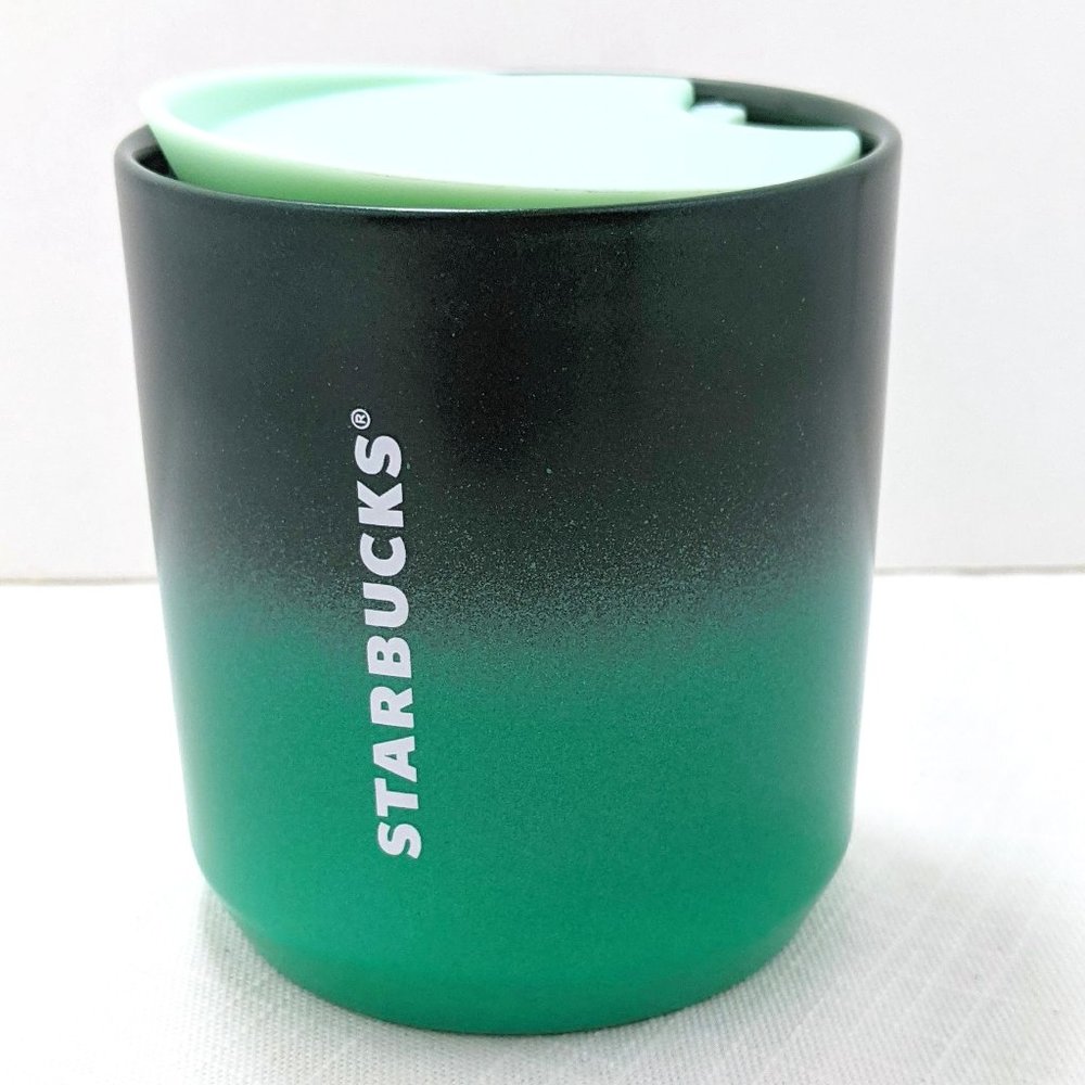 💚NEW🖤 Starbucks 2022 Holiday Green Ombre Glitter Shimmer Ceramic Mug Tumbler